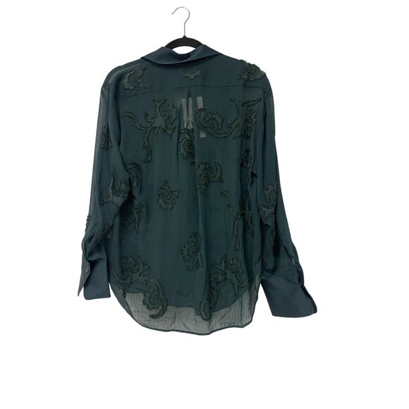 Zara Womens Top Sheer Blouse M Medium Green Embellished beaded 4786/089 NWT - Picture 4 of 14
